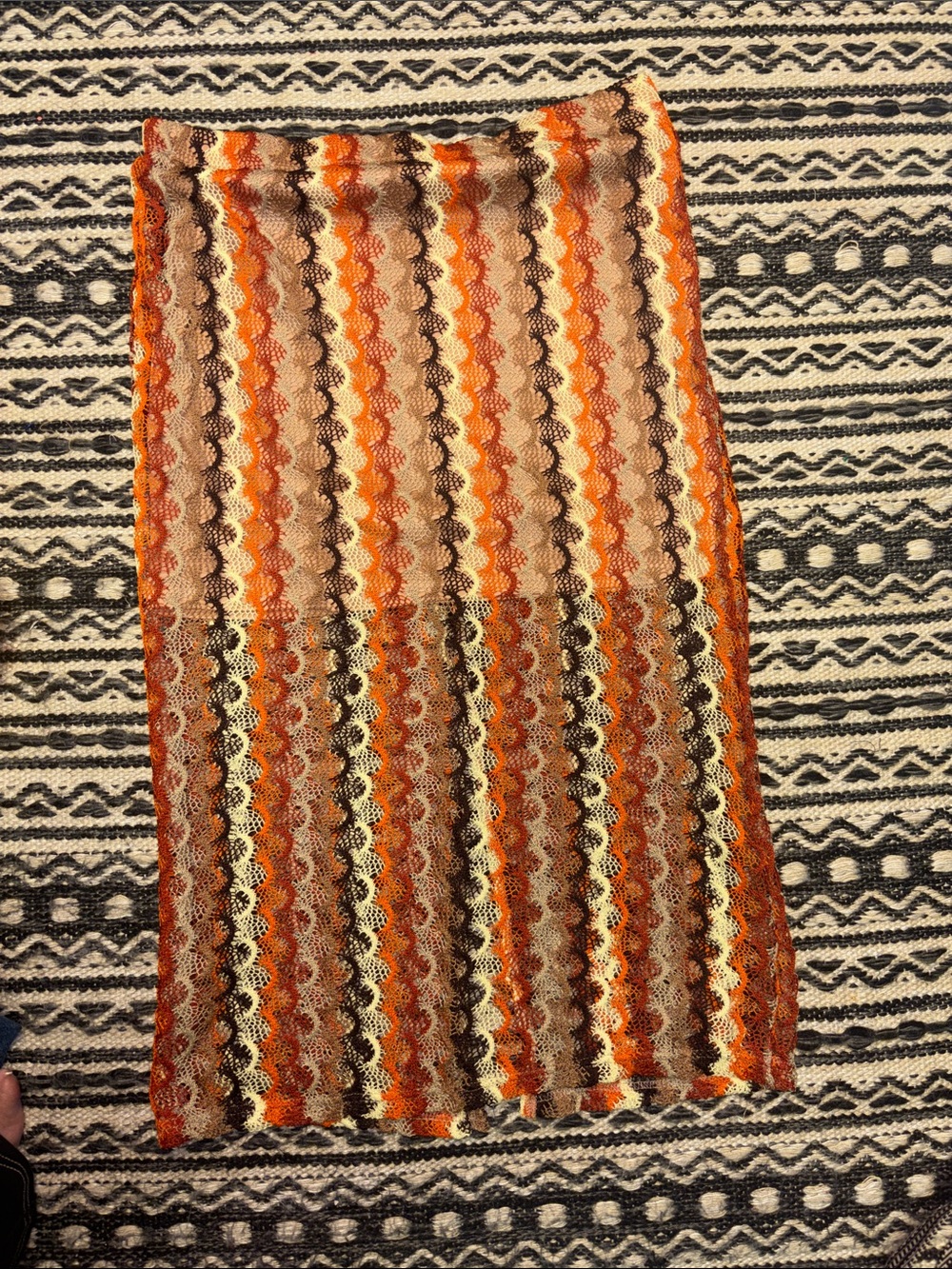 Sweet Rain Orange & Brown Multicolor Crochet Midi Skirt